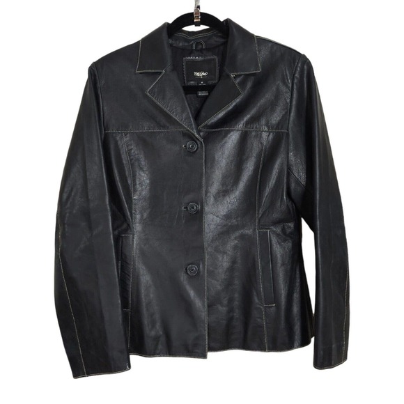 Mossimo Supply Co. Jackets & Blazers - Mossimo Womens Jacket Black Leather Moto Biker Collared Button Down Blazer Sz M